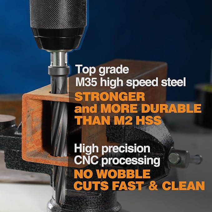 4pcs Bridge/Construction Reamer Set, 3/8", 1/2", 5/8", 3/4”, M35 HSS Taper Chucking Reamer Drill Bit for Steel Alloy Aluminum Metal Wood Plastic, 3/8" or 1/2" Shank, to Enlarge/Align Holes