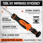 Magnetic Ratcheting Screwdriver Set: 14-in-1 Bits & 1/4" Driver, Multi-Sized Phillips, Slotted, Square, Torx, Hex for Garage & Daily Repair
