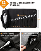 Wrench Roll, Wrench Roll Up Pouch, Gifts for Men Father Dad Mechanic, Heavy Duty Canvas Wrench Organizer Bag (Black, 12+1 Metric)
