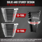 ALOANES 26-Slot Metal Wrench Organizer, Heavy Duty Wrench Organizer Tray for Tool Box, Professional Fit SAE & Metric Wrench Storage, 2 Pack Wrench Holders(Black)