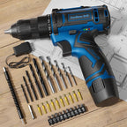 Cordless Drill Set,12V Power Drill Driver 3/8" Keyless Chuck with 42 Acessories, Built-in LED Light, 25+1 Position, Electric Drill for Home DIY Projects（Blue）