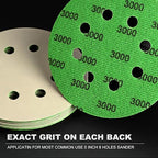 POLIWELL 120pcs 5 Inch Sanding Discs Hook & Loop 8 Holes Wet Dry 320 400 600 800 1000 2000 3000 Grit Orbital Sandpaper with 2pcs Interface Pads, Silicon Carbide Round Flocking Sandpaper