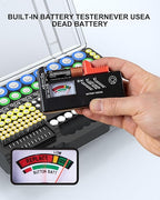 Battery Organizer Storage Holder Box Case with Tester, Ultra-Large 280+ Batteries Double-Sided Variety Pack,Holds AA AAA 4A C D Cell 9V 3V Lithium18650 LR44 CR2 CR123 CR1632 - Black