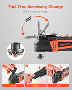 VEVOR Multitool Oscillating Tool, 3Amps Corded Oscillating Multi Tool with 6 Variable Speeds 15000-22000 OPM, 3.2° Oscillating Angle, 13PCS Saw Accessories, LED Work Light & Tool Bag
