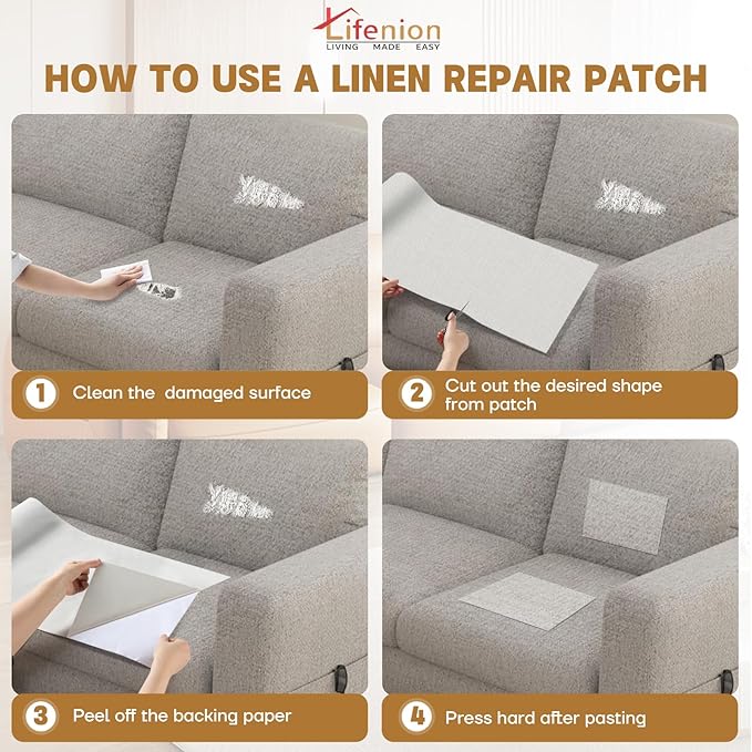 Fabric Repair Patches, 17X158 inch Linen Self-Adhesive Fabric Repair Tape, Strong Sticky Linen Patch for Sofas, Tote Bags, Clothing, Car Seats, Furniture（Beige, 17X158 inch）