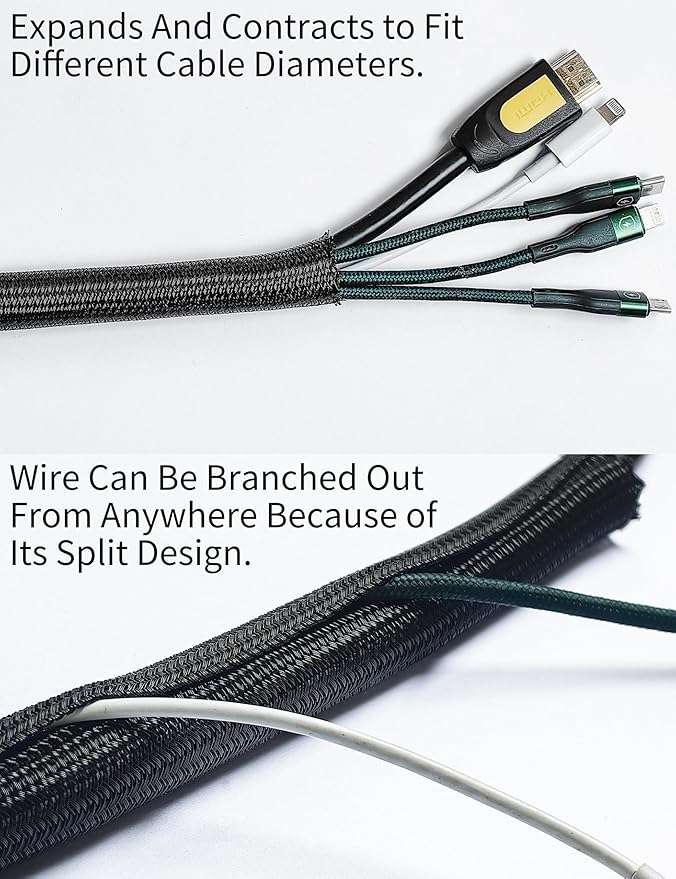 Cable Management Split Wire Loom Sleeve - Cord Hider & Protector for Desk, Pet Chew Proof, Wire Cover Organizer, Flexible Tube for Wires and Cables (3/16 Inch 25FT, Black)