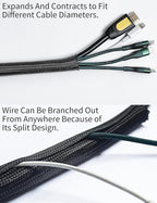 Cable Management Split Wire Loom Sleeve - Cord Hider & Protector for Desk, Pet Chew Proof, Wire Cover Organizer, Flexible Tube for Wires and Cables (1 & 1/2 Inch 10FT Each, Black)