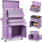 INTERGREAT Tool Chest, Assembled 8-Drawers Rolling Tool Chest with Wheels, Detachable Top Tool Box, Tool Cabinet for Repair Room,Warehouse, Rolling Tool Box with Hooks,Tray Divider,Liners(Purple)