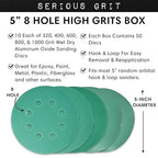 Sanding Discs 5 Inch 8 Hole Fine Grit Assortment - 320, 400, 600, 800, 1000 Grit (10/each) - Hook & Loop Wet Dry Film Sandpaper Discs - Sand Paper for Random Orbital Sanders - 50 Pack Box