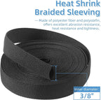 2 in 1 Heat Shrink Braided Sleeving, 3/8 Inch Shrinkable Fabric Sleeve Heat Shrink Insulating Tubing for Hose/Cable/Wire Protection (3/8"(10mm), 30FT)