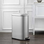 happimess HPM1009A Roland Mini 2.6-Gallon Step-Open Trash Can with Soft-Close Lid, Modern, Minimalistic, Fingerprint Proof for Home, Kitchen, Laundry Room, Office, Bedroom, Bathroom, Chrome