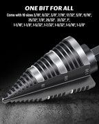 LICHAMP Double Fluted Step Drill Bit for Cutting Metal Hole 19 Sizes from 3/16 to 1-3/8 inch, Genuine High Speed Steel