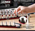 ARES 60171-3-Piece 15.5-Inch Red Twist Lock Magnetic Socket Rail Set - Store 12 Metric or SAE Sockets on Each Rail and Keep Your Tool Box Organized – Magnetic Base for Easy Socket Organization