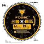 FOXBC 12 Inch Miter Saw Blade 80 Tooth Fine Finish Wood Crosscutting Saw Blade with 1 Inch Arbor