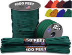 BORED? PARACORD! 550 lb Paracord - Ideal for Crafting, Camping, DIY Projects, Active & Military Outdoors - Strong Survival Rope - Tactical Parachute Cord Type III - Kelly Green 1000 Feet