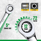 SK Ratcheting Wrench Set, Combination Wrench Set, 13-Piece, SAE 1/4" to 1", 72-Tooth, Premium CR-V Construction, with Rack Organizer
