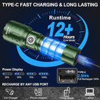 Flashlights High Lumens Rechargeable, Super Bright Long Range Small Powerful Flashlight, 6 Modes LED Tactical Pocket Waterproof Flash Light for Home Emergency (2, Green)
