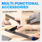 32PCS Metal File Set, Diamond Steel Needle Files, Wood Rasp, 4 Way Riffler File, Sandpapers, Wire Brush with Tool Bag for Metal, Wood, Plastic, Jewelry Carving, Polishing