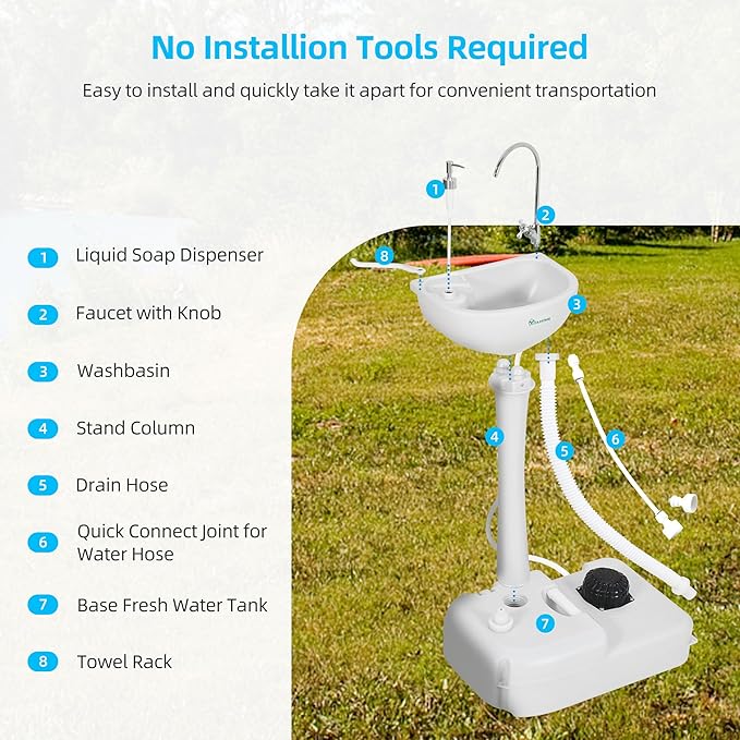 YITAHOME Upgrated Portable Sink Camping Hand Washing Station with 17 L Wash Basin Stand, Rolling Wheels, Soap Dispenser, Towel Holder, for Garden, Outdoor, Travel, Boat, Gather, Indoor, Worksite
