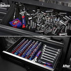 Magnetic Socket Holder Organizer Set - 9-Piece Detachable Trays for 1/4", 3/8", 1/2" Sockets, 120-Piece Toolbox Drawer Organizer, Aluminum Alloy Garage Storage for Mechanics & DIY (Red/Blue/Green)