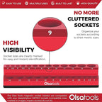 Olsa Tools Magnetic Socket Holder | 1/4-inch Drive | Metric | Red | Holds 26 Sockets | Professional Quality Tools Organizer