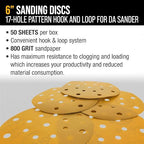 Dura-Gold Premium 6" Gold Sanding Discs -800 Grit (Box of 50) - 17 Hole Pattern Dustless Hook & Loop Backing Sandpaper for DA Sanders, Aluminum Oxide Abrasive - Sand Automotive Paint Woodworking Wood