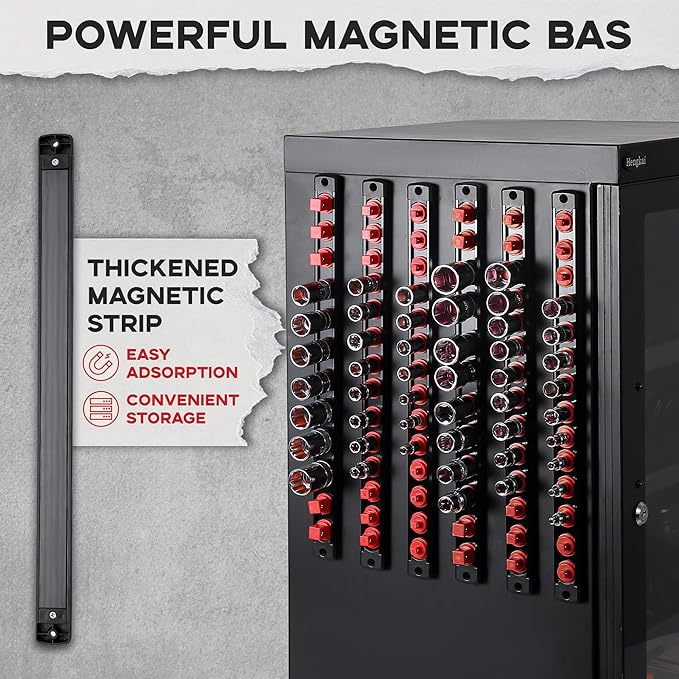 1/4-Inch Drive Magnetic Socket Organizer, Heavy Duty Aluminum Socket Rail Organizer, 360° Swivel Clips Socket Holder Kit for Tool Box, 1/4-Inch Socket Holder x 14 Clips (Red)