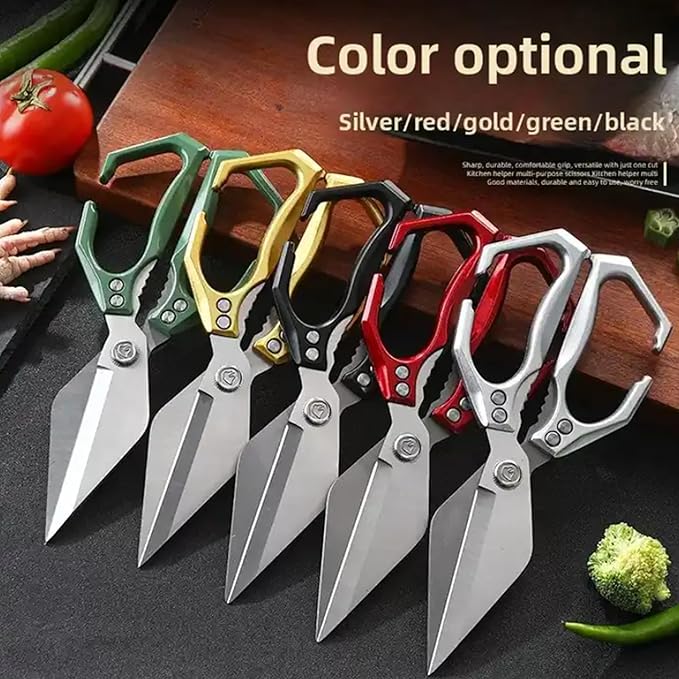 Multi-Purpose Kitchen Scissors,stainless steel scissors,Poultry Shears,Sharpeners Bottle Openers Zester and More Stainless Steel,for opening cans and heavy duty poultry cutting (Silver)