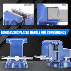 6" Heavy-Duty Bench Vise Ductile Iron Bench Vise 6 Inch 360° Swivel Bench Vice with Anvil Blue, Include Mini Bench Vice Clamp