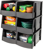 IRIS USA Stackable Storage Bins Open Front, 6 Pack, Plastic Hanging Organizer Caddy Basket for Hardware Crafts, Small Parts, Nuts and Bolts, Garage Tool Storage, Extra Large, Black