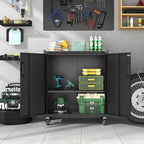 Metal Storage Cabinet with Wheels, Lockable Garage Cabinet with Doors and Shelves, Rolling Tool Storage, Assembly Required, Black