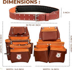 Leather Tool Belt with Adjustable Hook - Premium Heavy Duty Tool Belts for Men with 22 Multi-Purpose Pocket Tool Pouch (Maroon, Standard), RG-004