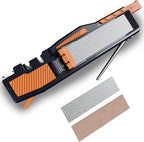 8-in-1 Pocket Field Knife Sharpener – Guided Diamond Whetstones, Diamond Rod, Leather Strop, 2 Sharpening Slots, Fire-Starter Ferro Rod & Whistle – Outdoor, Yard, Camping by Sharp Pebble