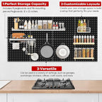 4 Pack Black Metal Pegboard Panels, Heavy Duty Steel Peg Boards Wall Organizer with Screw, Anchors and Washer Accessories for Garage, Tool Storage, Office Organization, Craft Room, Kitchen
