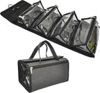 Large Capacity Hanging Eco Polyester Travel Toiletry Bag Makeup Cosmetic Bag 4-in-1 Roll-Up Make Up Storage Organizer With 4 detachable Removable Zipper Clear TPU Pouches & Hook
