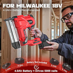 Cordless 2" Brad Nailer Compatible with Milwaukee Battery(No Battery), 2-in-1 Electric Nail Gun/Staple Gun, 18 Gauge Nail Gun Battery Powered with 1000 Nails for Wood Carpentry