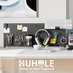 HUHOLE 32 x 12 inch Clamp On Desk Pegboard, Black Metal Desktop Organizer, Desk Accessories for Gaming & Office, Versatile Clamp-On Pegboard for Organization and Storage