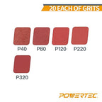 POWERTEC 45100, 100 Pack, 6"x 8 Holes, A/O Hook & Loop Sanding Disc | 40, 80, 120, 220, 320, Assorted Grits, Red
