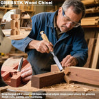 GREBSTK 4 Pcs Wood Chisel Set, CRV Steel Bevel Sharp Edge Bench Chisels with Safety Caps, Comfortable Oversized Solid Wood Handle, for Woodworking and DIY Projects, 11"x(1/4", 1/2", 3/4", 1")