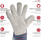Work Leather Gloves with Cool Cotton Lined Backing Lightweight & Versatile Split Leather Safety Cuff Work Gloves