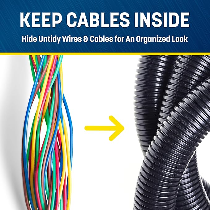 GS Power 1/4 Inch x 50ft Split Wire Loom Tubing, Split Cable Sleeve Cord Protector for Industrial Electrical Wires, Automotive Wire Cover Flexible, High Temperature Cable Conduit, Wrap