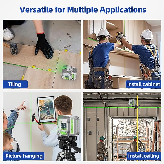 Laser Level Rechargeable, Huepar Pro Self Leveling Green Cross Line Laser Level Tool with Outdoor Pulse Mode, 18-Hour Long Runtime, 360° Magnetic Bracket, for DIY, Construction, Floor Tiles&Decoration
