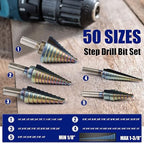 Lichamp Step Drill Bit Set for Metal Sheet Heavy Duty, 5-Piece HSS Step Up Down Drill Bits Stepper Unibit for Steel Hole, 50 Sizes from 1/8 to 1-3/8 inches, B105RD