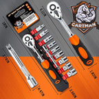 CARTMAN 11pcs 1/4 Inch Ratchet Socket Wrench Tool Set with 9 Drive Sockets 5-13mm and 2 Way Quick Released Ratchet Handle and Extension Bar