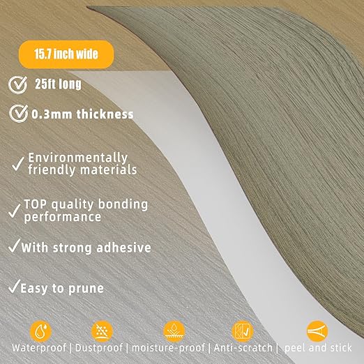 GSCIT Club Silver Walnut Wallpaper, 15.7 inch X 25ft Self Adhesive Wood Grain Repair Tape Patch for Tables, Chairs, Baseboards, Doors, Windows, Floors, Handicraft DIY.