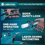 Libraton PVC Pipe Cutter, Up to 2-1/2", Ratchet Pipe Cutter Tool for PEX, PVC, PPR Plastic Hoses Plumbing, Heavy-Duty Pipe Cutter with Deburring Tool Replacement Blade, 2 Adjustable Cutting Ranges