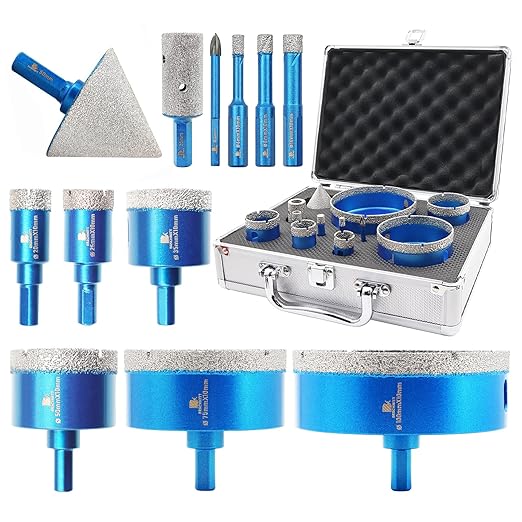 Diamond Core Drill Bit Set - BRSCHNITT Diamond Hole Saw Kit for Porcelain Tile Ceramic Marble Granite Drilling,Triangle Shank Drill（6+6/8/10/20/25/35/50/75/100mm&20finger bit&50chamfer bit）.