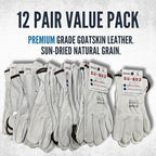 Cestus GU603, Sun-Dried Grain Leather Work Gloves (1,3,12,120) Premium Grade Goatskin, Unlined, Cut For Natural Fit