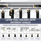 21PCS Indexable Lathe Turning Tools Set 3/8"10mm Shanks,7Pcs Metal Turning Tool Holders & 14Pcs Carbide Inserts for Turning,Grooving,Threading,Boring bar,and Cutting Tool