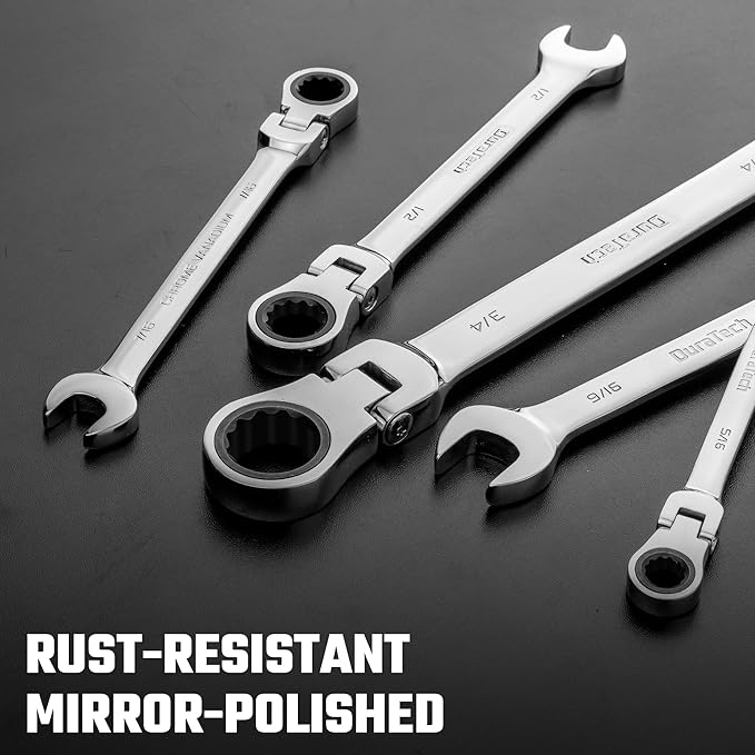 DURATECH 9/16" Flex-Head Ratcheting Combination Wrench, SAE, 72-Tooth, CR-V Steel
